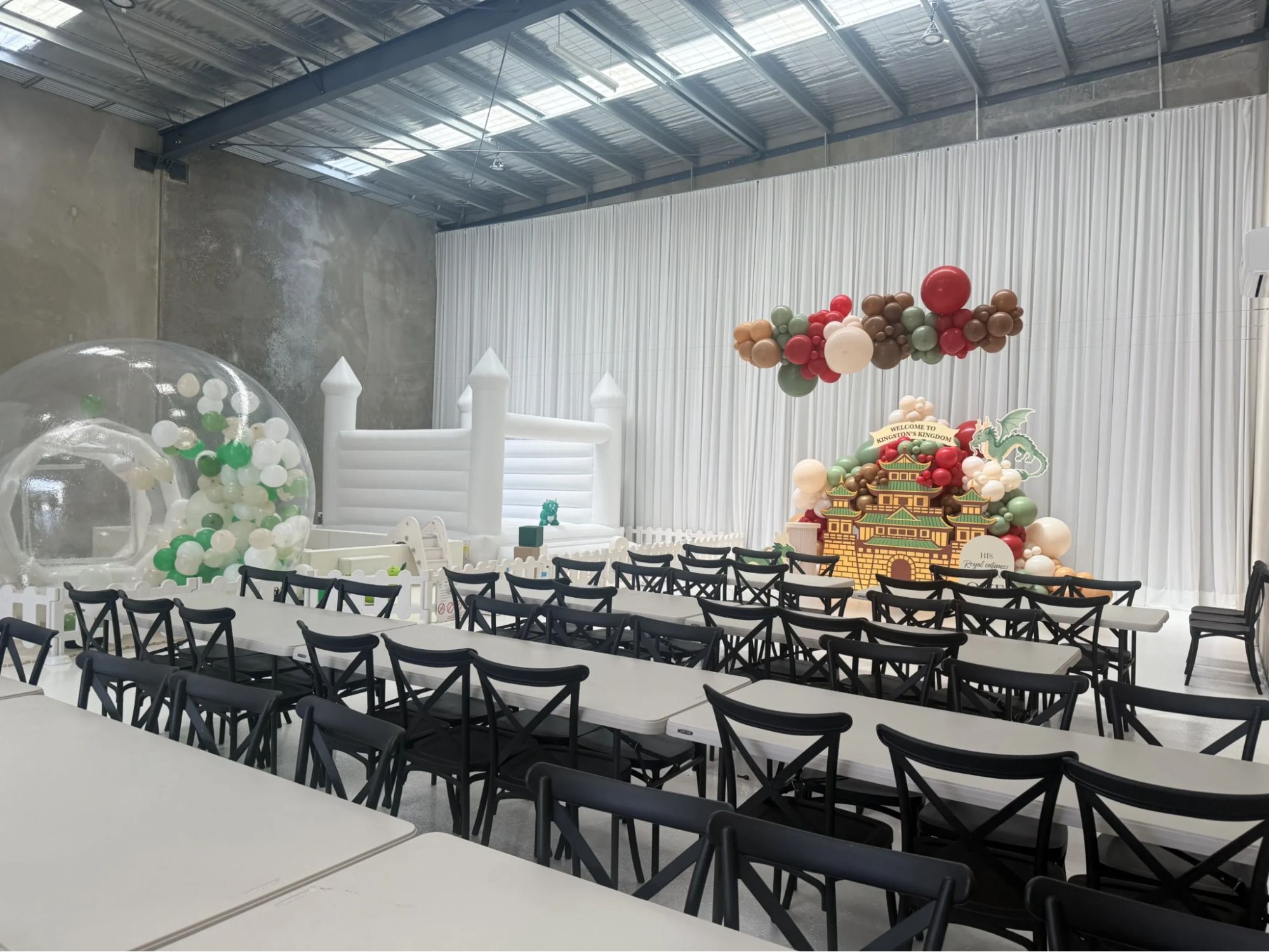 decorated event space prepared for a celebration